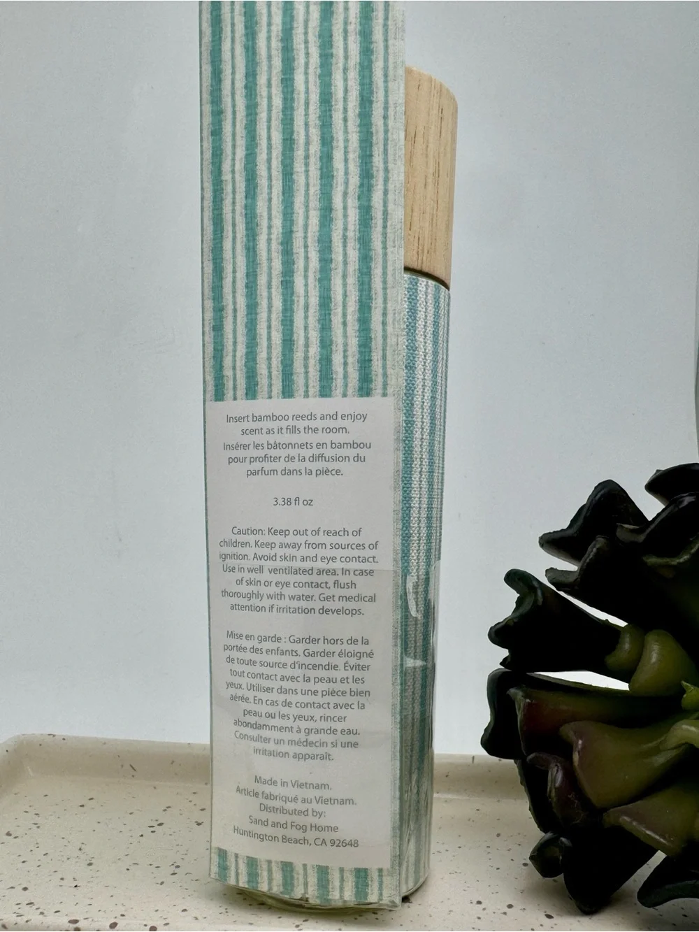 Sand + Fog Vanilla Reed Diffuser in Teal Stripe